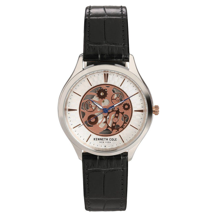 Kenneth Cole Quartz Analog Silver Dial Leather Strap Watch for Men-NCKC50631001MN