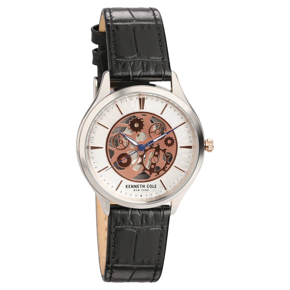 Kenneth Cole Quartz Analog Silver Dial Leather Strap Watch for Men-NCKC50631001MN