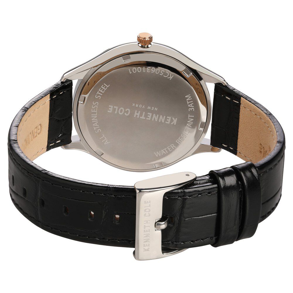Kenneth Cole Quartz Analog Silver Dial Leather Strap Watch for Men-NCKC50631001MN