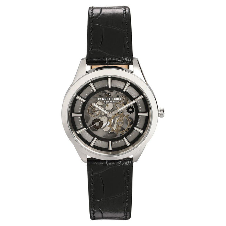 Kenneth Cole Quartz Analog Silver Dial Leather Strap Watch for Men-NDKC50632001MN