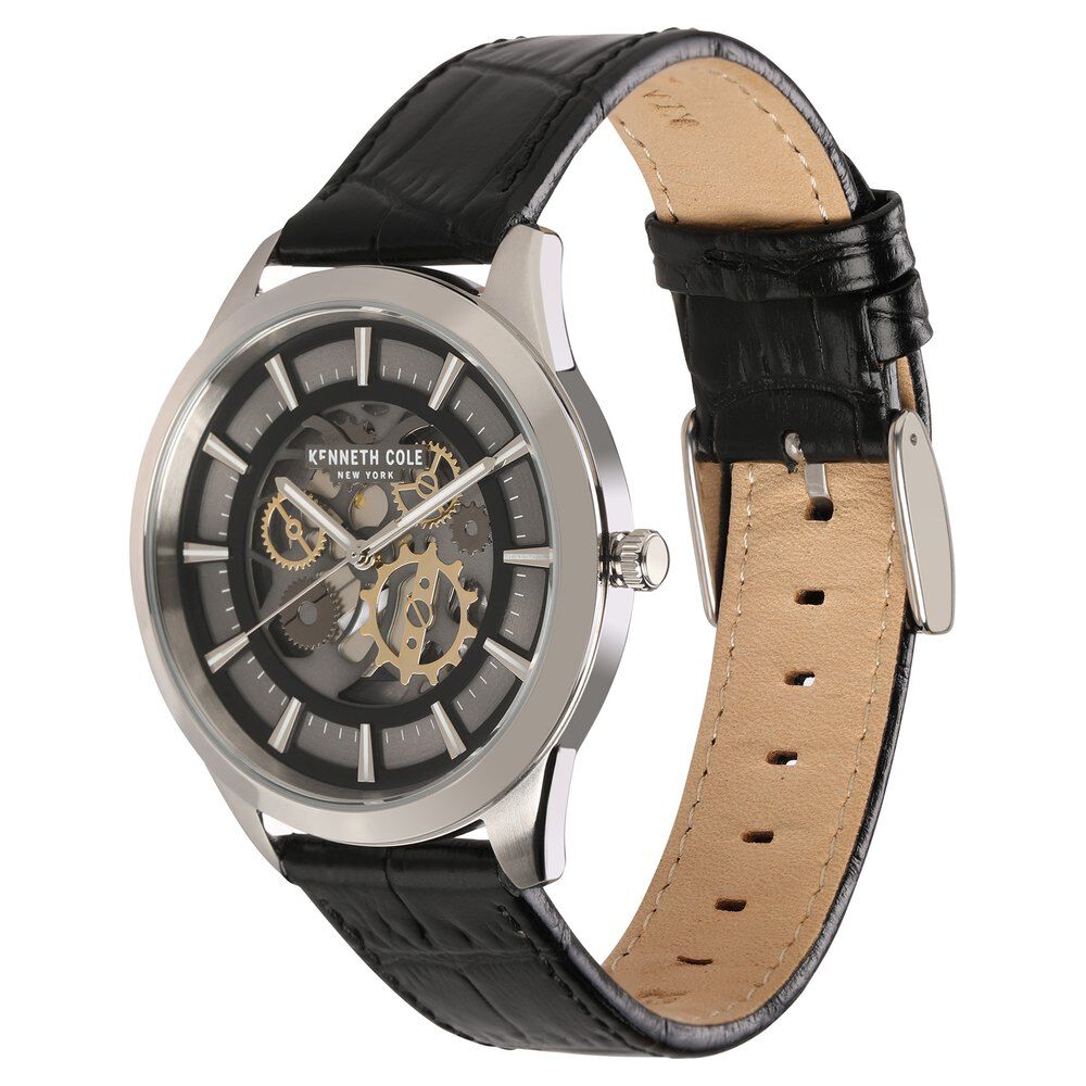 Kenneth Cole Quartz Analog Silver Dial Leather Strap Watch for Men-NDKC50632001MN