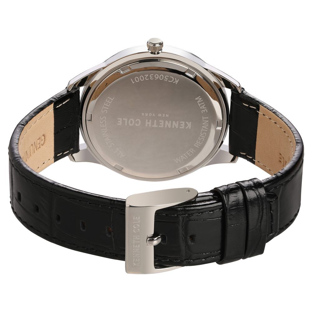 Kenneth Cole Quartz Analog Silver Dial Leather Strap Watch for Men-NDKC50632001MN