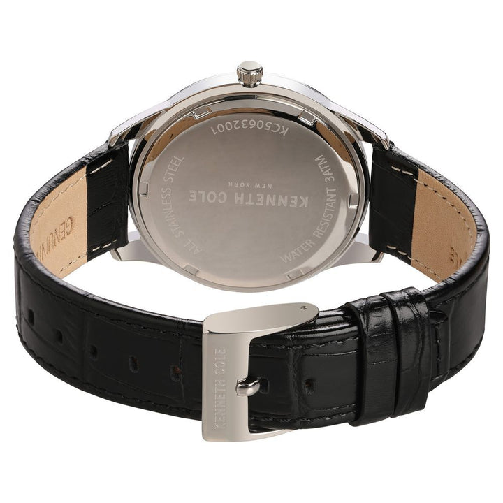 Kenneth Cole Quartz Analog Silver Dial Leather Strap Watch for Men-NDKC50632001MN
