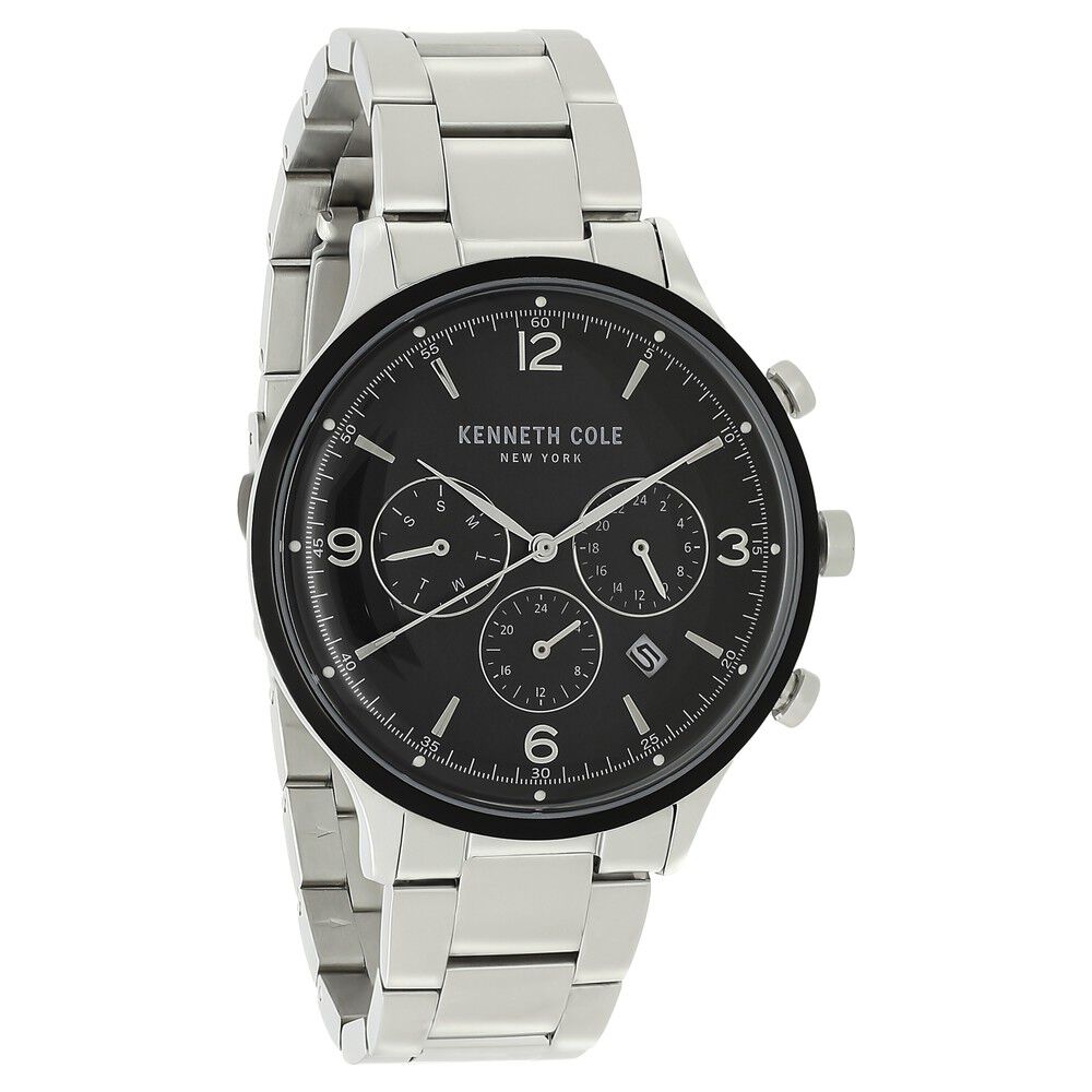 Kenneth Cole Quartz Multifunction Black Dial Stainless Steel Strap Watch for Men-NCKC50643003MN