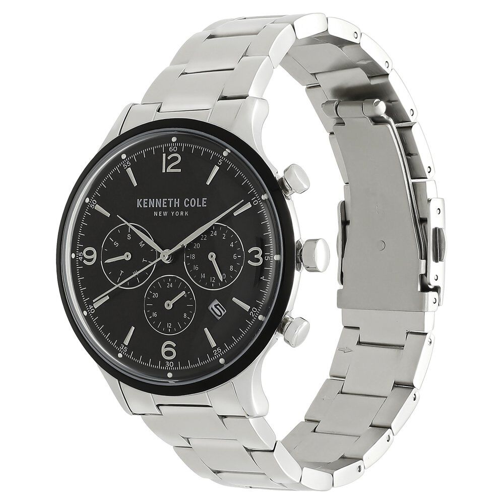 Kenneth Cole Quartz Multifunction Black Dial Stainless Steel Strap Watch for Men-NCKC50643003MN