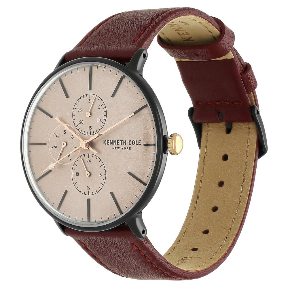 Kenneth Cole Quartz Multifunction Brown Dial Leather Strap Watch for Men-NCKC50645001MN