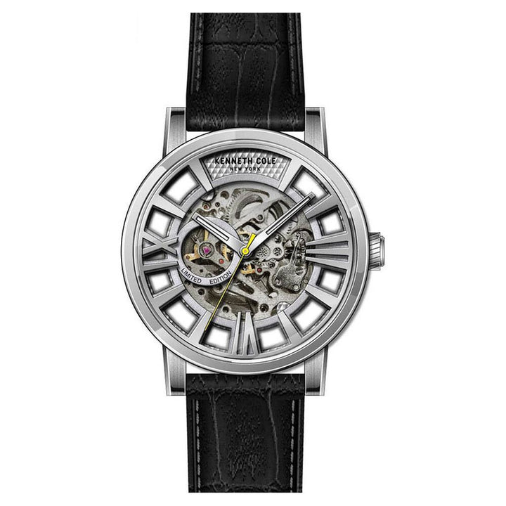 Kenneth Cole Automatic White Dial Leather Strap Watch for Men-NCKC51018003MN