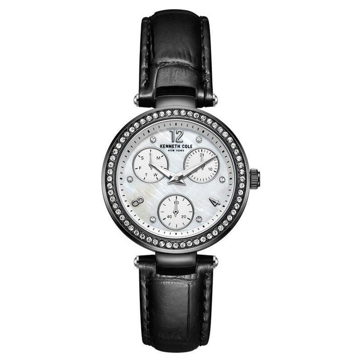 Kenneth Cole Quartz Multifunction Mother Of Pearl Dial Leather Strap Watch For Women