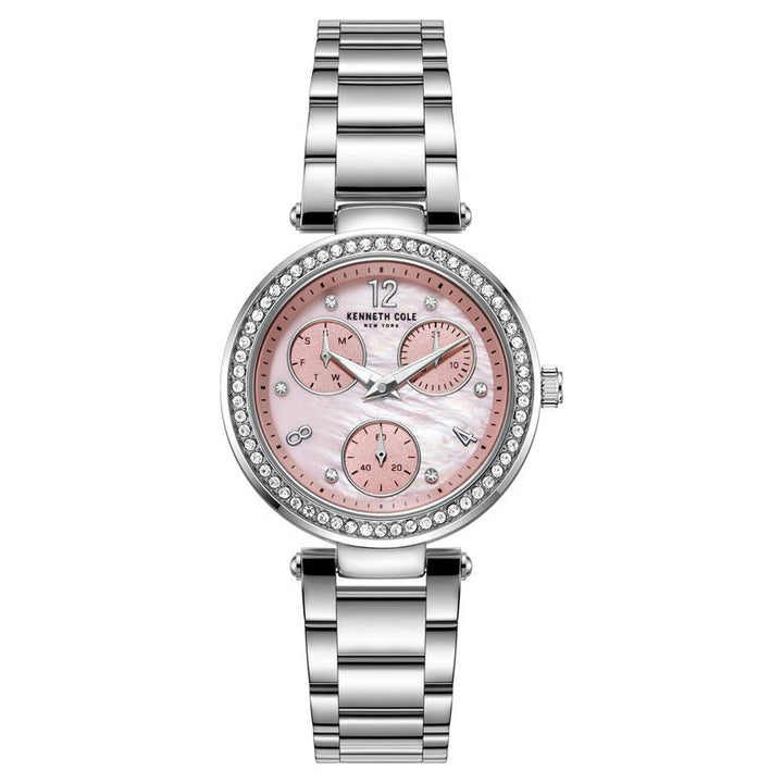 Kenneth Cole Quartz Multifunction Mother Of Pearl Dial Stainless Steel Strap Watch For Women