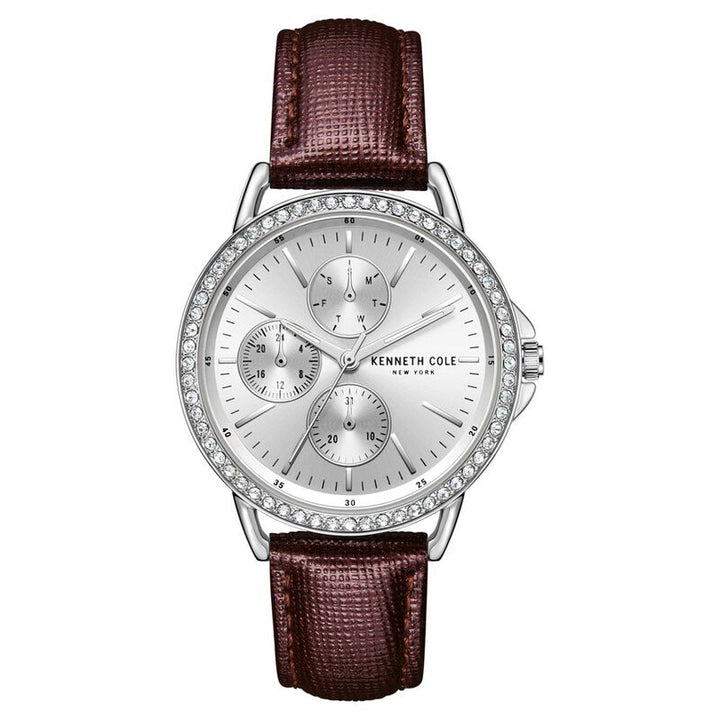 Kenneth Cole Quartz Multifunction Silver Dial Leather Strap Watch For Women
