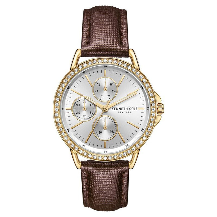 Kenneth Cole Quartz Multifunction Silver Dial Leather Strap Watch For Women