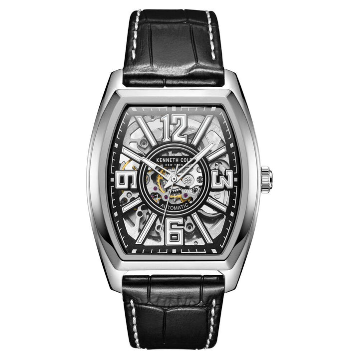 Kenneth Cole Automatic Black Dial Leather Strap Watch for Men-NDKC51083001MN