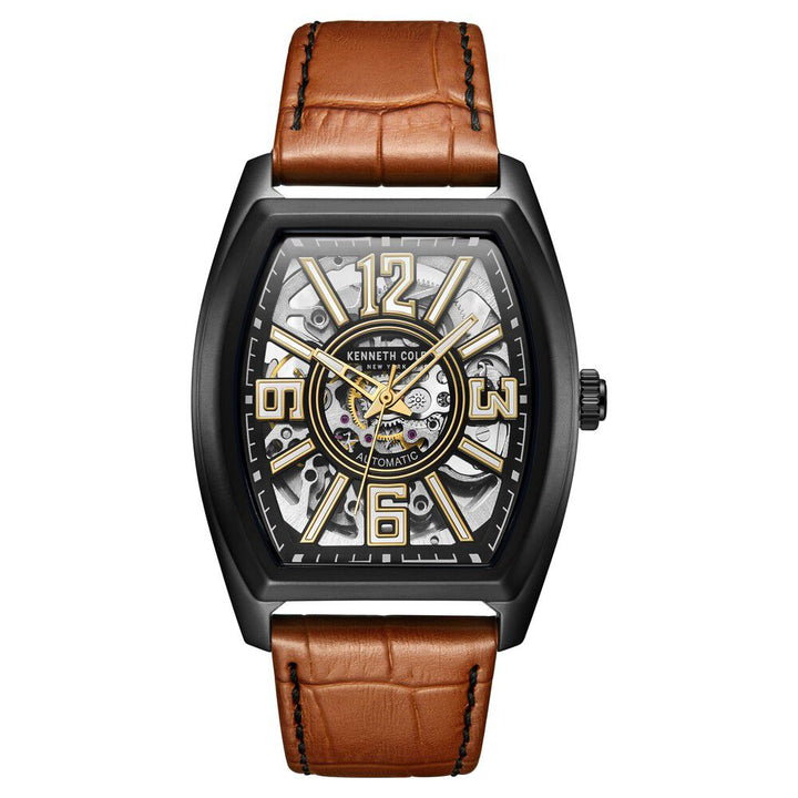 Kenneth Cole Automatic Black Dial Leather Strap Watch for Men-NDKC51083002MN