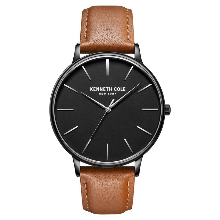 Kenneth Cole Quartz Analog Black Dial Leather Strap Watch for Men-NCKC51111004MN