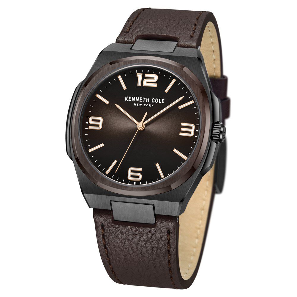 Kenneth Cole Quartz Analog Brown Dial Brown Leather Strap Watch for Men-NTKCWGA0015203MN