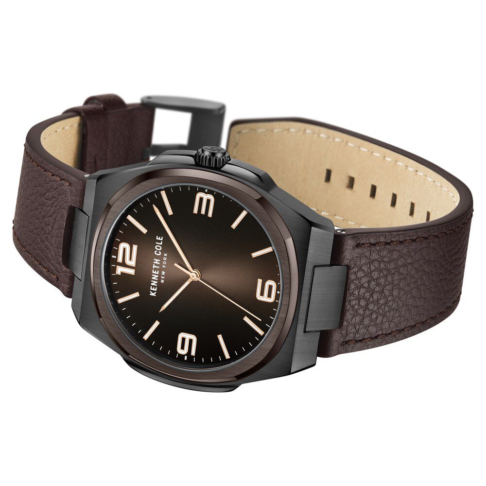 Kenneth Cole Quartz Analog Brown Dial Brown Leather Strap Watch For Men