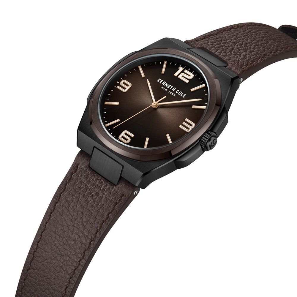 Kenneth Cole Quartz Analog Brown Dial Brown Leather Strap Watch for Men KCWGA0015203MN