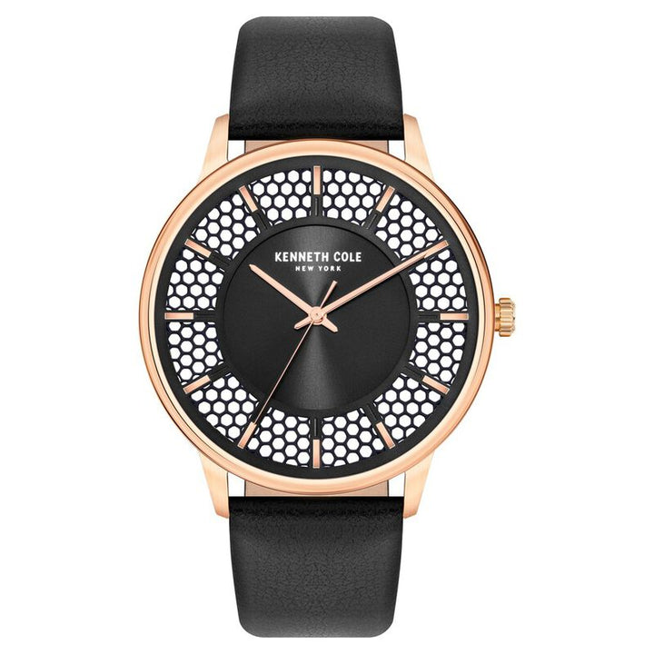 Kenneth Cole Quartz Analog Black Dial Leather Strap Watch For Men