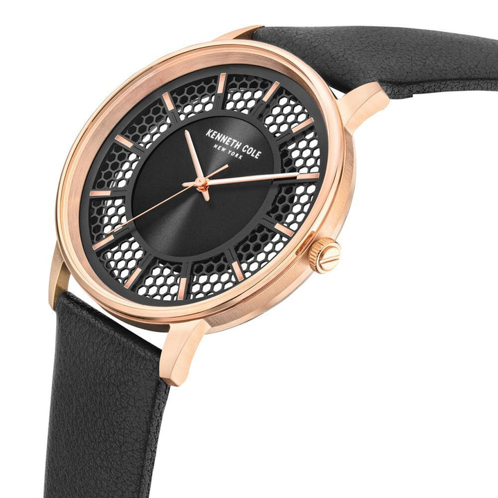 Kenneth Cole Quartz Analog Black Dial Leather Strap Watch For Men
