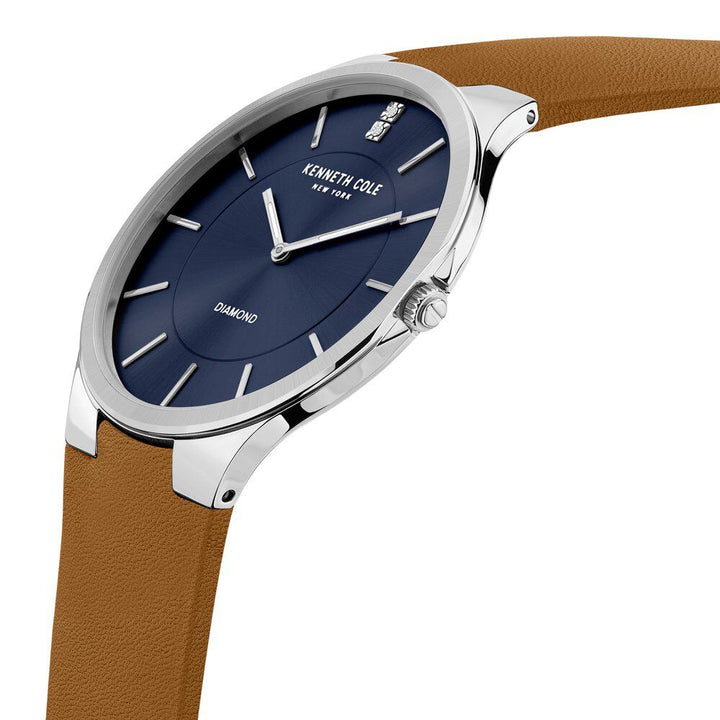 Kenneth Cole Blue Dial Leather Strap Watch For Men