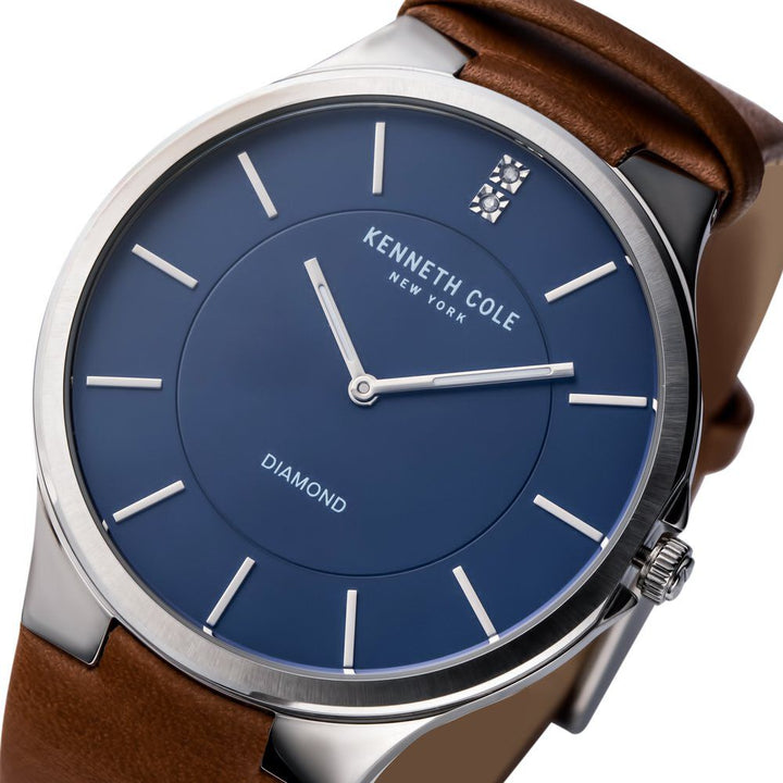 Kenneth Cole Blue Dial Leather Strap Watch For Men