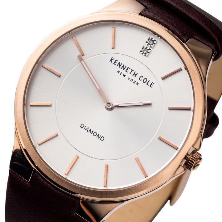 Kenneth Cole Silver Dial Leather Strap Watch For Men