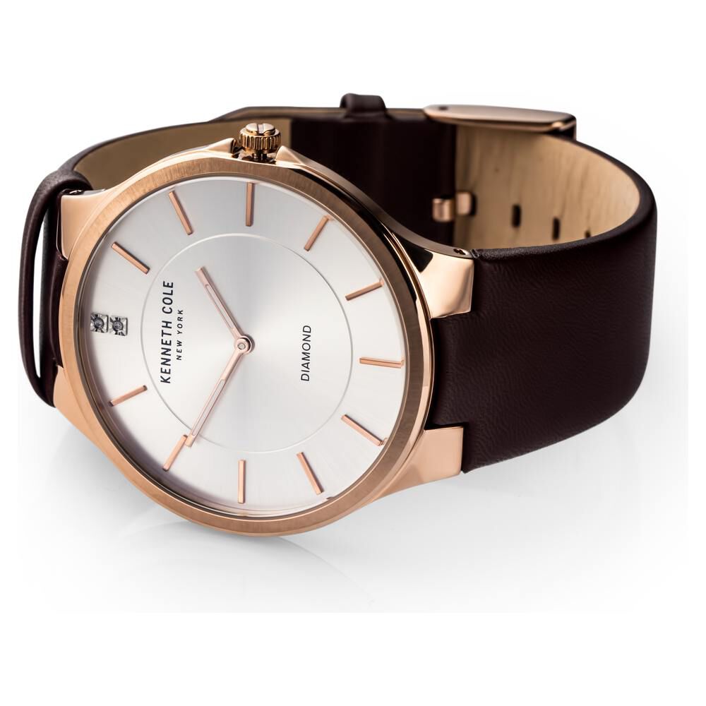 Kenneth Cole Silver Dial Leather Strap Watch For Men