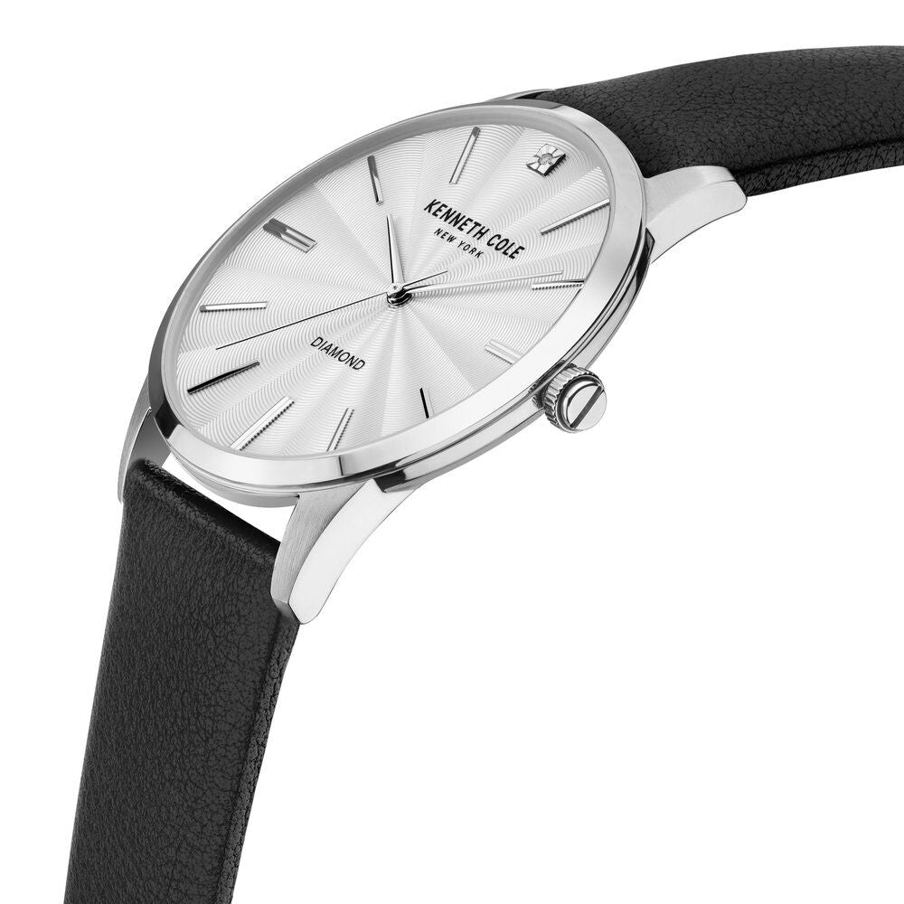 Kenneth Cole Silver Dial Leather Strap Watch For Men