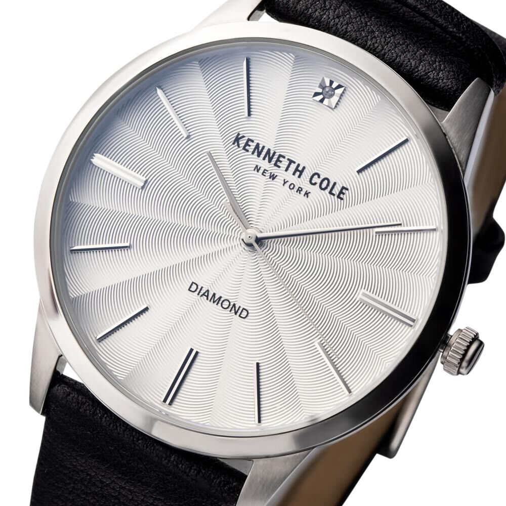 Kenneth Cole Silver Dial Leather Strap Watch For Men
