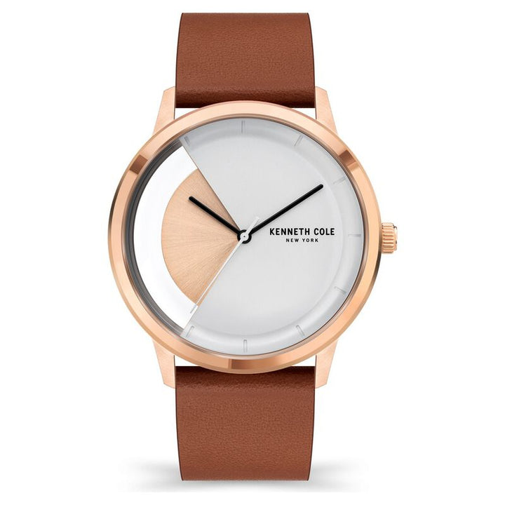 Kenneth Cole Quartz Analog Rose Gold Dial Leather Strap Watch For Men