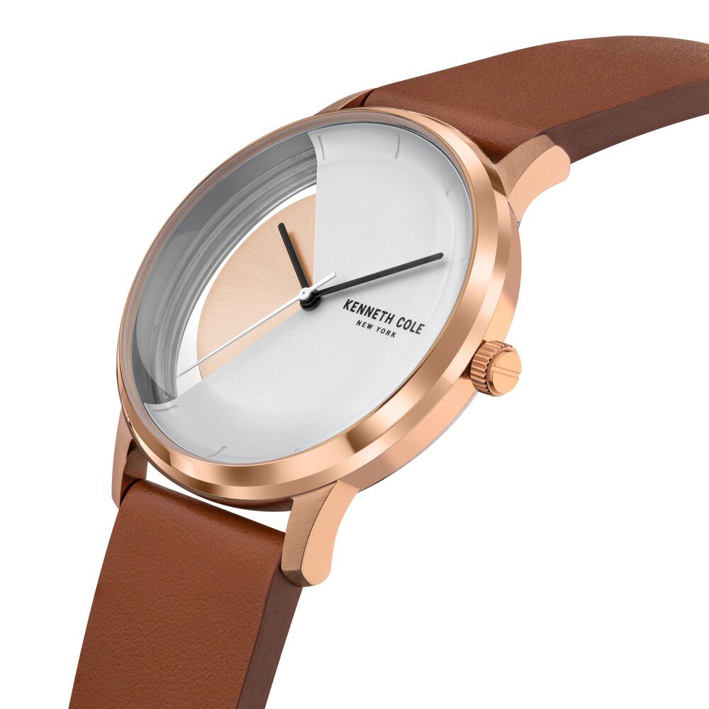 Kenneth Cole Quartz Analog Rose Gold Dial Leather Strap Watch For Men