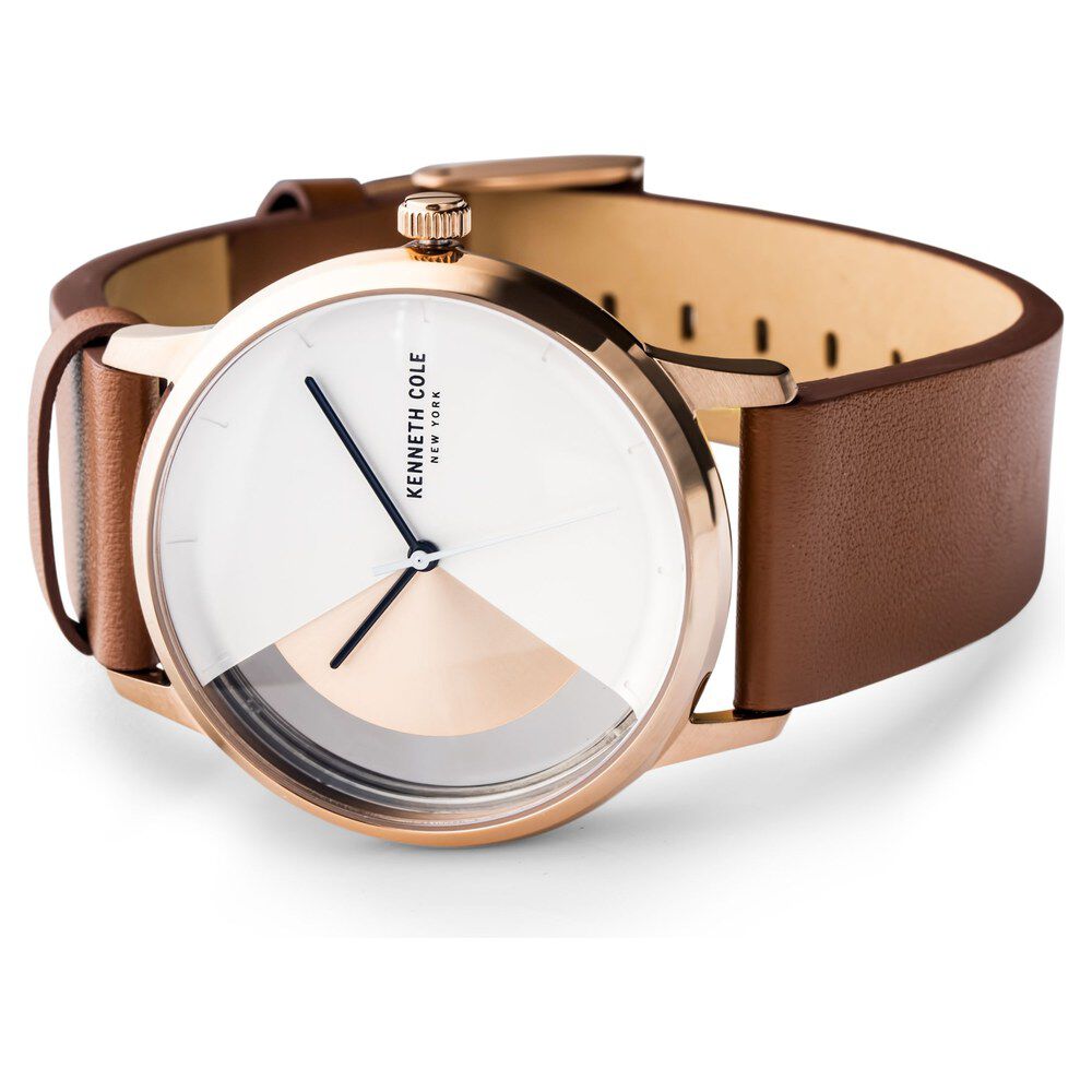 Kenneth Cole Quartz Analog Rose Gold Dial Leather Strap Watch For Men
