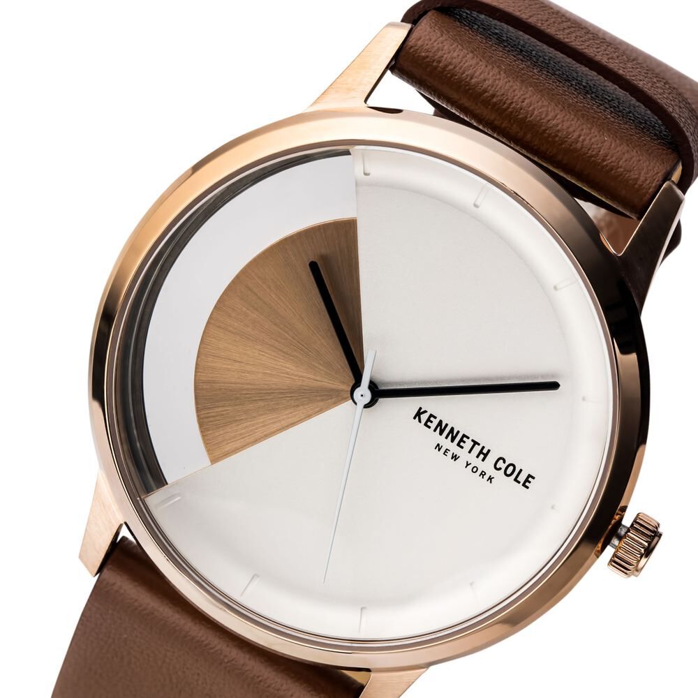 Kenneth Cole Quartz Analog Rose Gold Dial Leather Strap Watch For Men