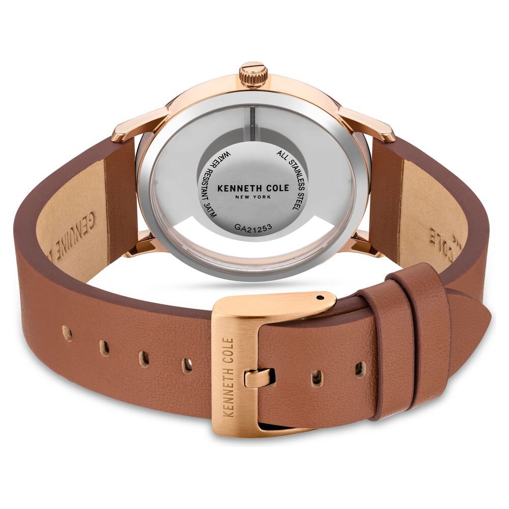 Kenneth Cole Quartz Analog Rose Gold Dial Leather Strap Watch For Men