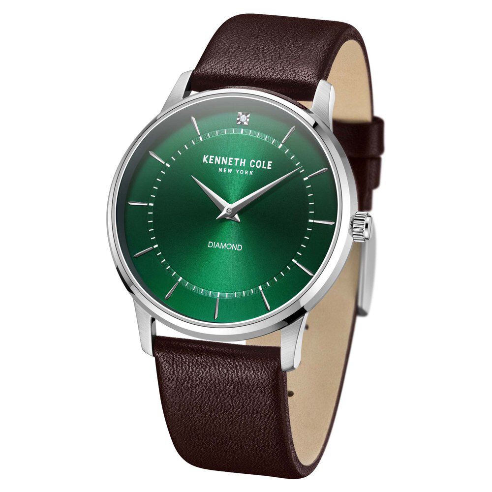 Kenneth Cole Quartz Analog Green Dial Leather Strap Watch For Men