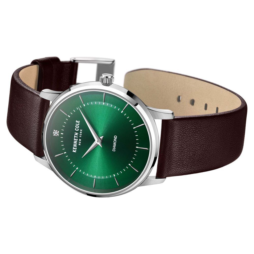 Kenneth Cole Quartz Analog Green Dial Leather Strap Watch For Men