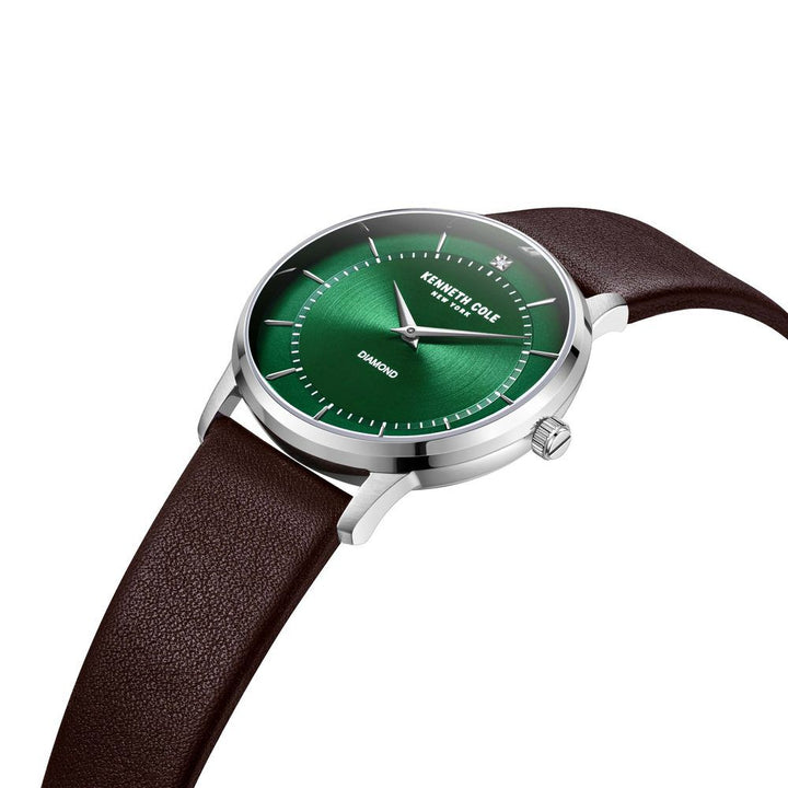 Kenneth Cole Quartz Analog Green Dial Leather Strap Watch For Men
