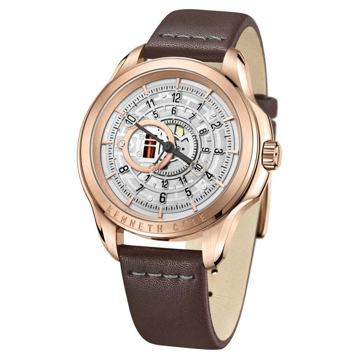 Kenneth Cole Quartz Analog Silver Dial Leather Strap Watch for Men