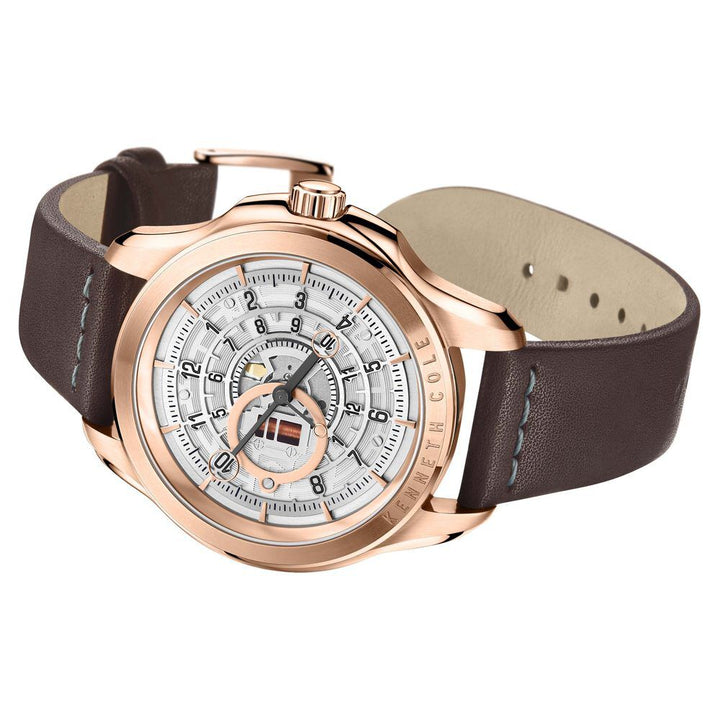 Kenneth Cole Quartz Analog Silver Dial Leather Strap Watch for Men