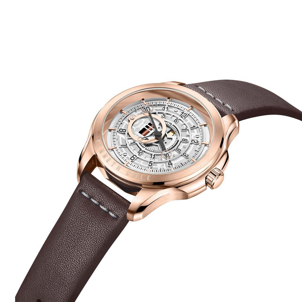 Kenneth Cole Quartz Analog Silver Dial Leather Strap Watch for Men