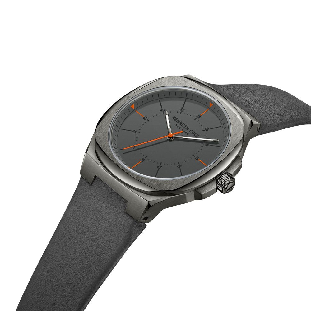 Kenneth Cole Quartz Analog Grey Dial Leather Strap Watch For Men