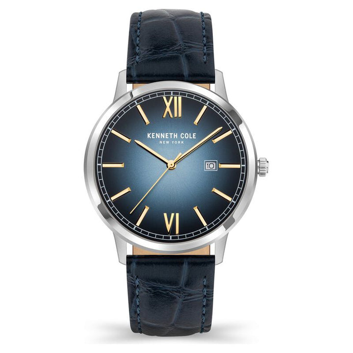 Kenneth Cole Blue Dial Leather Strap Watch For Men