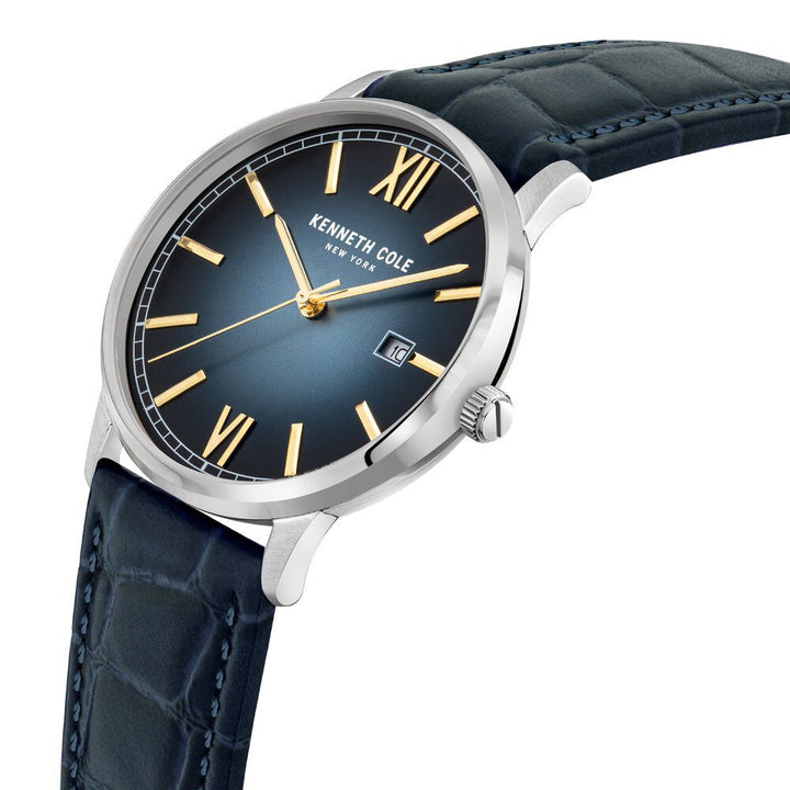 Kenneth Cole Blue Dial Leather Strap Watch For Men