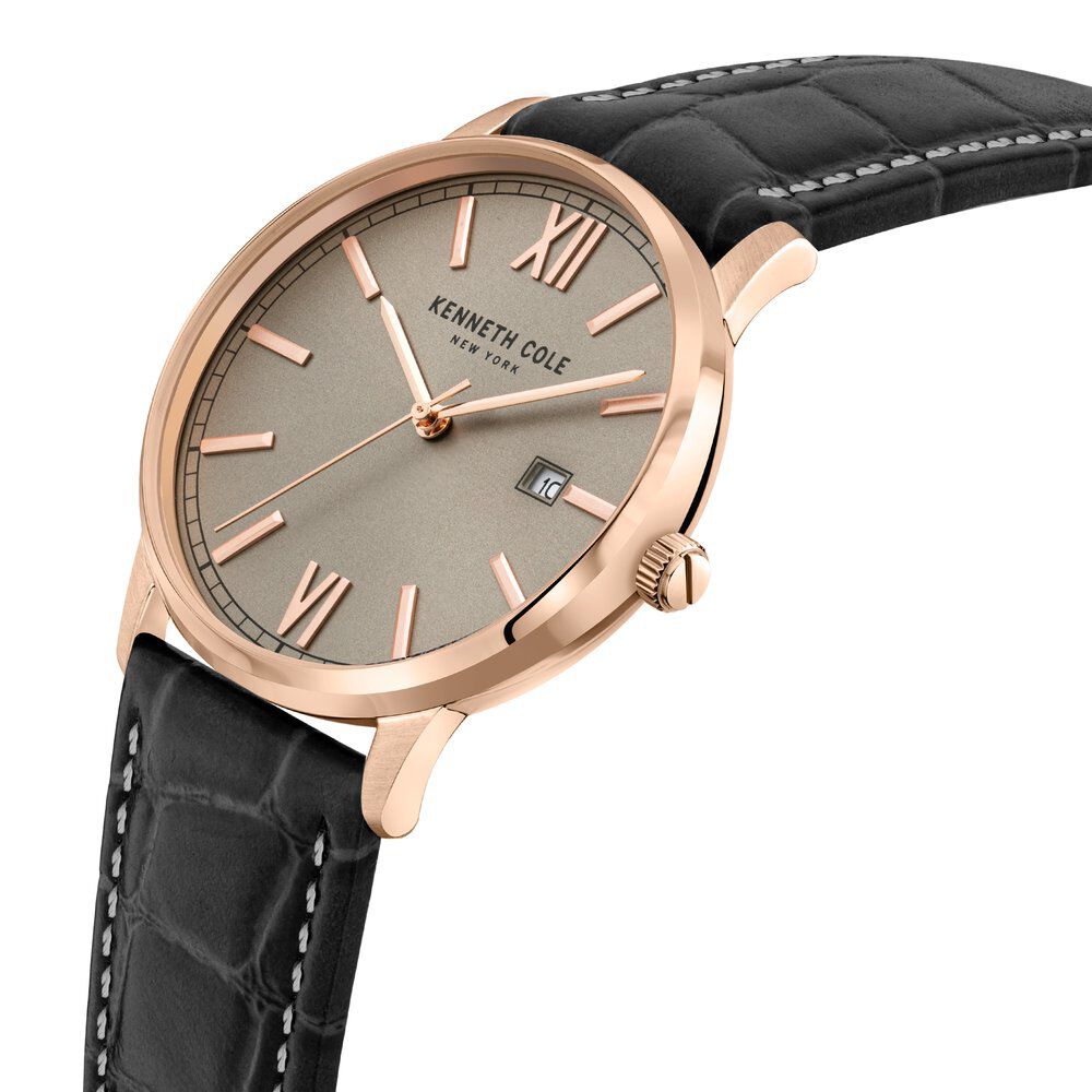 Kenneth Cole Silver Dial Leather Strap Watch For Men