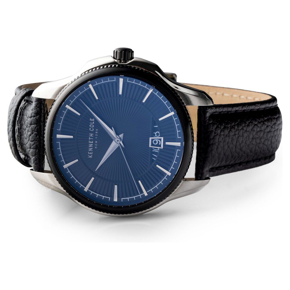 Kenneth Cole Quartz Analog With Date Black Dial Leather Strap Watch For Men