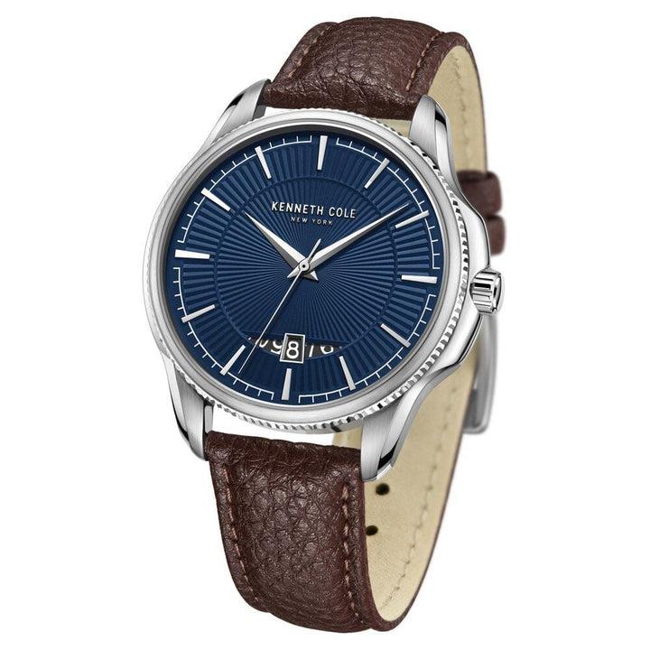 Kenneth Cole Quartz Analog with Date Blue Dial Leather Strap Watch for Men