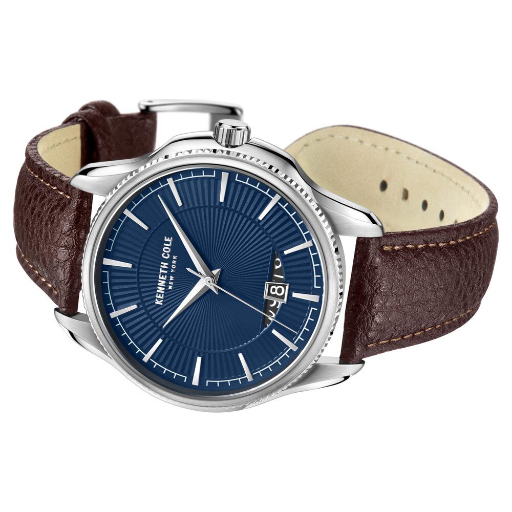 Kenneth Cole Quartz Analog with Date Blue Dial Leather Strap Watch for Men