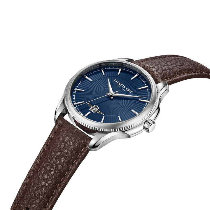 Kenneth Cole Quartz Analog with Date Blue Dial Leather Strap Watch for Men