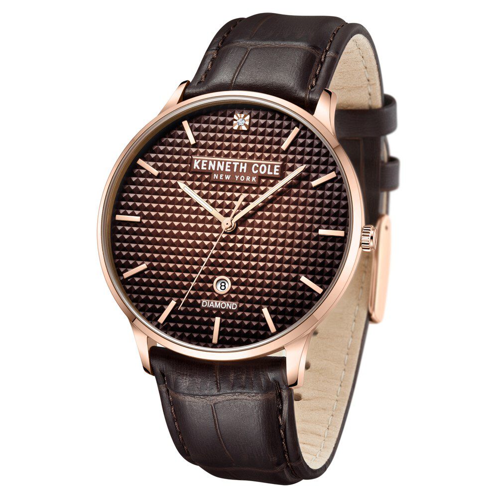 Kenneth Cole Brown Dial Quartz Analog Leather Strap Watch for Men-NTKCWGB2233503MN