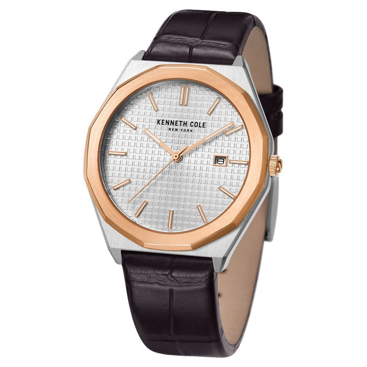 Kenneth Cole Silver Dial Quartz Analog with Date Leather Strap Watch for Men
